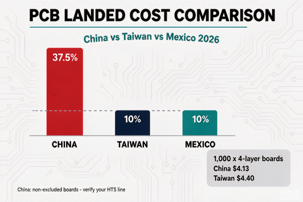pcb landed cost comparison china taiwan mexico 2026