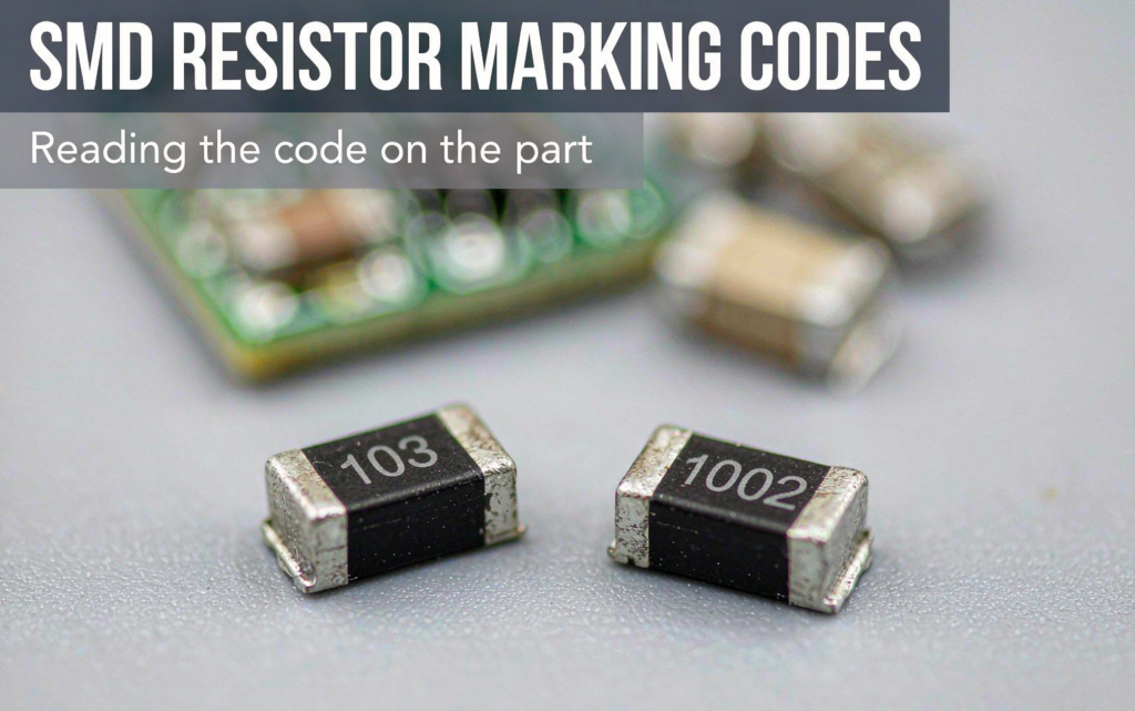 Macro photo of SMD resistor marking codes printed on the package